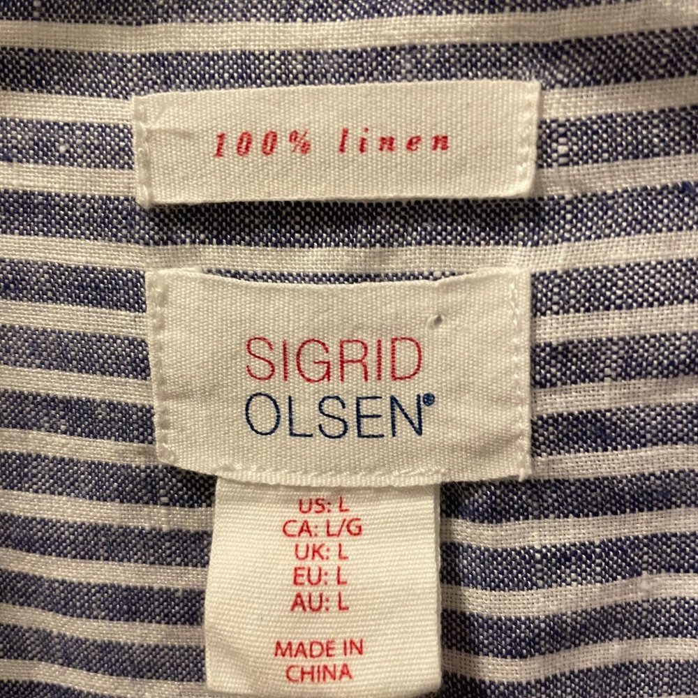 Sigrid Olsen Striped Linen Button Down Shirt With… - image 2